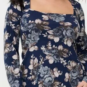 torrid Navy Floral Square-Neck Long Sleeve Top